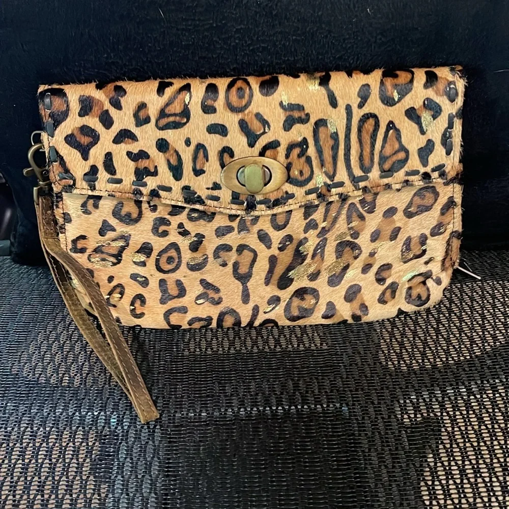 🌟 Myra Bag Golden Confetti Wallet NWT Hair on Hide Leather - Picture 2 of 9